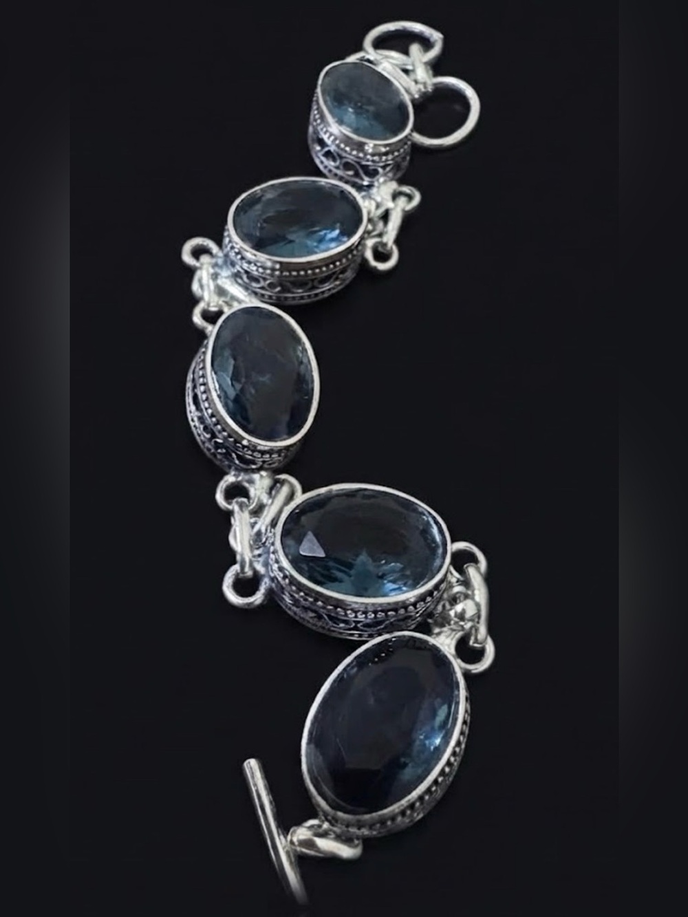 Sterling Silver925  Aquamarine Gemstone Link Bracelet
